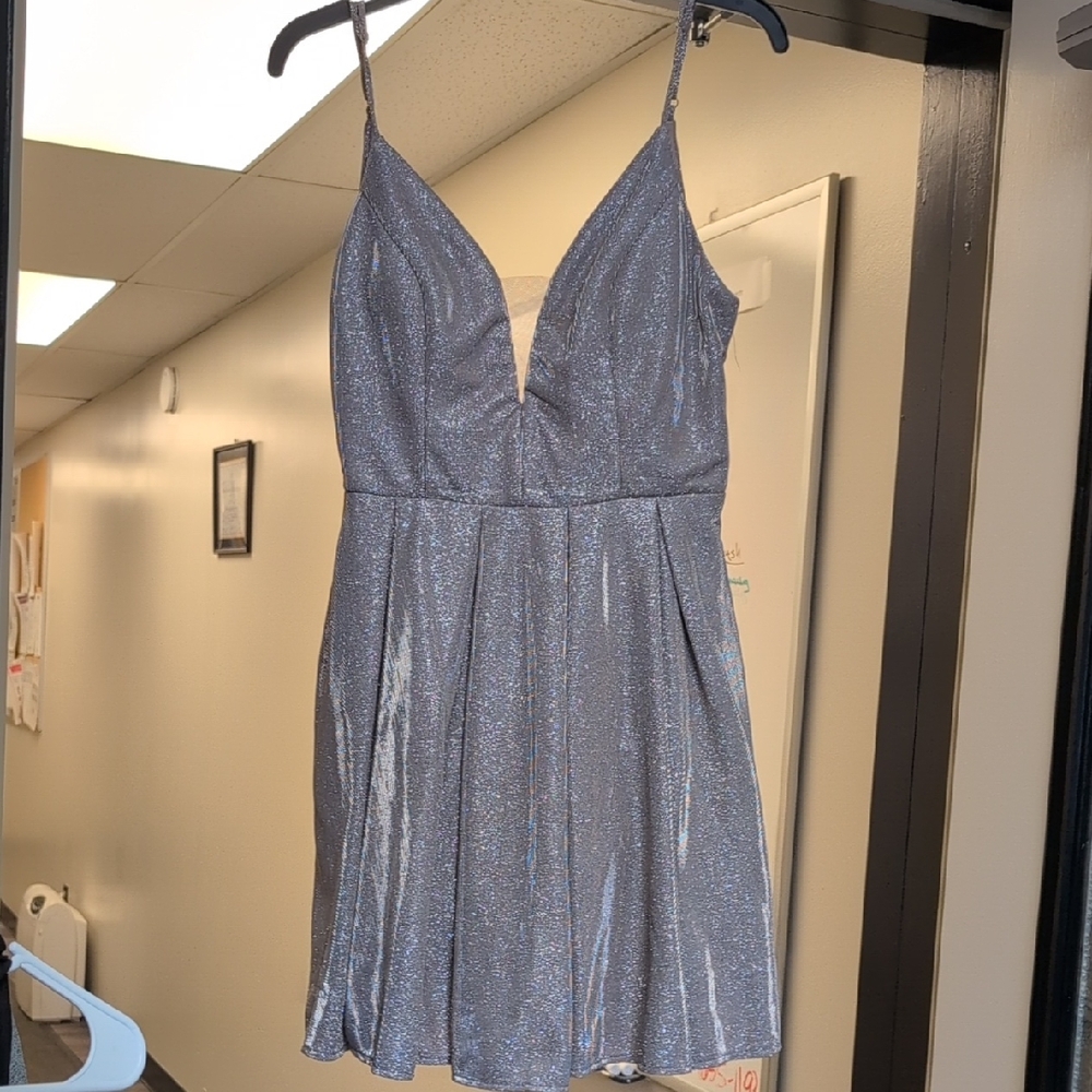 B Darlin Glittering Silver Mini Dress